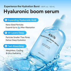 Abib Hyaluronic Boom Serum Water Drop, Expanding Nano-Sized Hyaluronic Acid, 20-Layer Deep Hydration, Plumping Glow Serum for Dry Sensitive Skin, Korean Skincare 1.69 fl oz 50ml