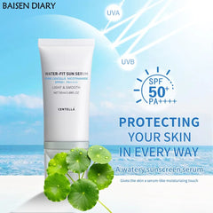 BAISEN DIARY Centella Sunscreen SPF 50 PA++++, Hyalu Cica Water-Fit Sun Serum, Lightweight Sunscreen with Centella Asiatica, Hydrating & Non-Greasy Sun Protection for Sensitive Skin