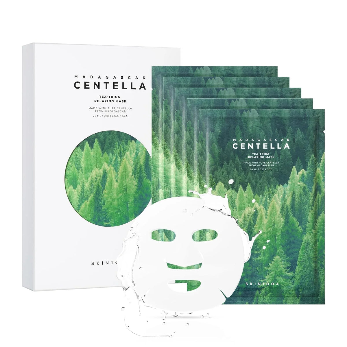 SKIN1004 Madagascar Centella Tea-Trica Relaxing Mask, Face Mask Skincare for Oily & Blemish Prone Skin, Soothing & Calming Relief Care for Sebum & Impurities, Korean Skin Care, 0.81 fl oz / 24ml * 5ea