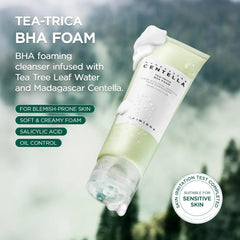 SKIN1004 Tea-Trica BHA Foam, Makeup Remover with Centella Asiatica & Tea Tree, Korean Face Cleanser for Oil & Sebum Balance, Cleansing Foam for Clearing Impurities, Korean Skin Care, 4.22 fl.oz /125ml