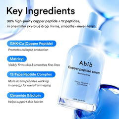 Abib Copper Peptide Serum Bouncing Drop – GHK-Cu Peptide, Argireline & Matrixyl Peptide Face Serum | Skin Texture & Hydration | Korean Skincare | 1.69 fl oz
